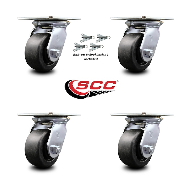 4 Inch Polyolefin Caster Set With Roller Bearings And Swivel Locks SCC